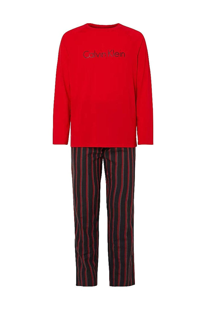 Calvin Klein Long Sleeve Pyjama Set - Red Top/Vertical Boat Stripe Bottom