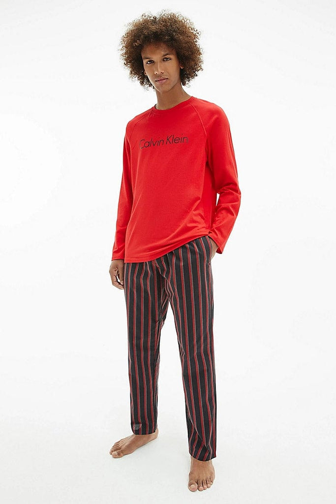 Calvin Klein Long Sleeve Pyjama Set - Red Top/Vertical Boat Stripe Bottom