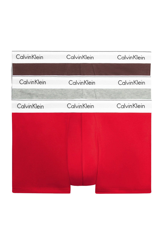 Calvin Klein Modern Cotton Stretch Trunk 3 Pack - Grey Heather/Deep Mahogany/Rouge