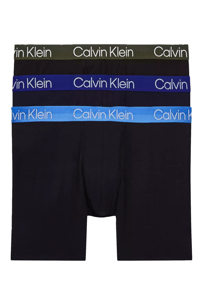 Calvin Klein Modern Structure Boxer Briefs - 3 Pack - Black with Active Blue/Fatigues/Bayou Blue
