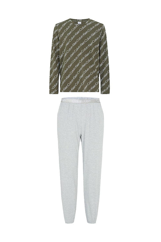 Calvin Klein Modern Structure Long Sleeve Pyjama Set - Structure Logo Top/Grey Heather Bottom