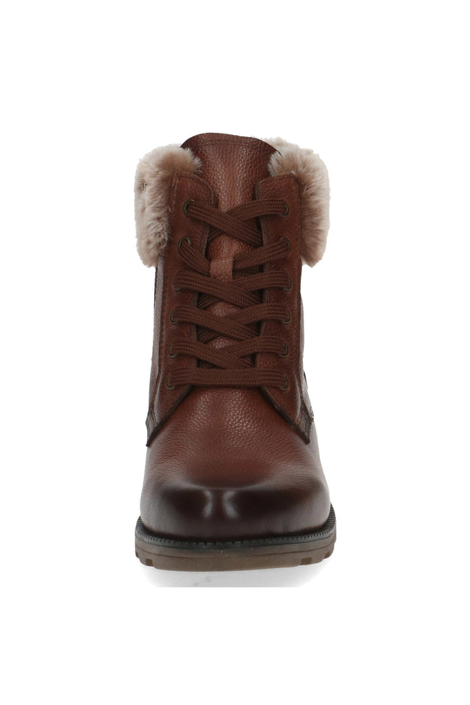 Caprice Faux Fur Cuff Leather Ankle Boots - Cognac Nappa