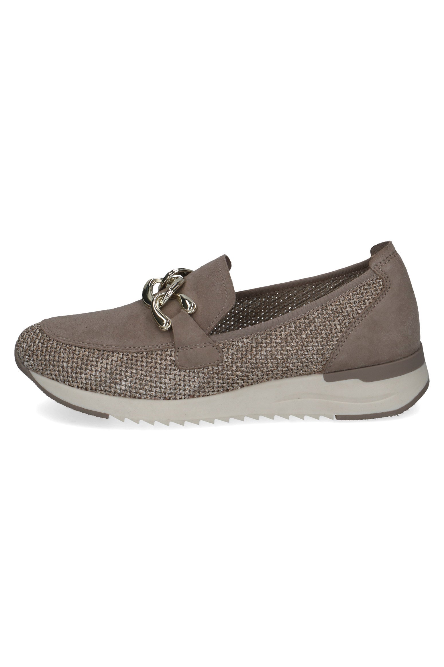 Caprice Flatform Buckle Detail Woven Loafers - Mud Comb