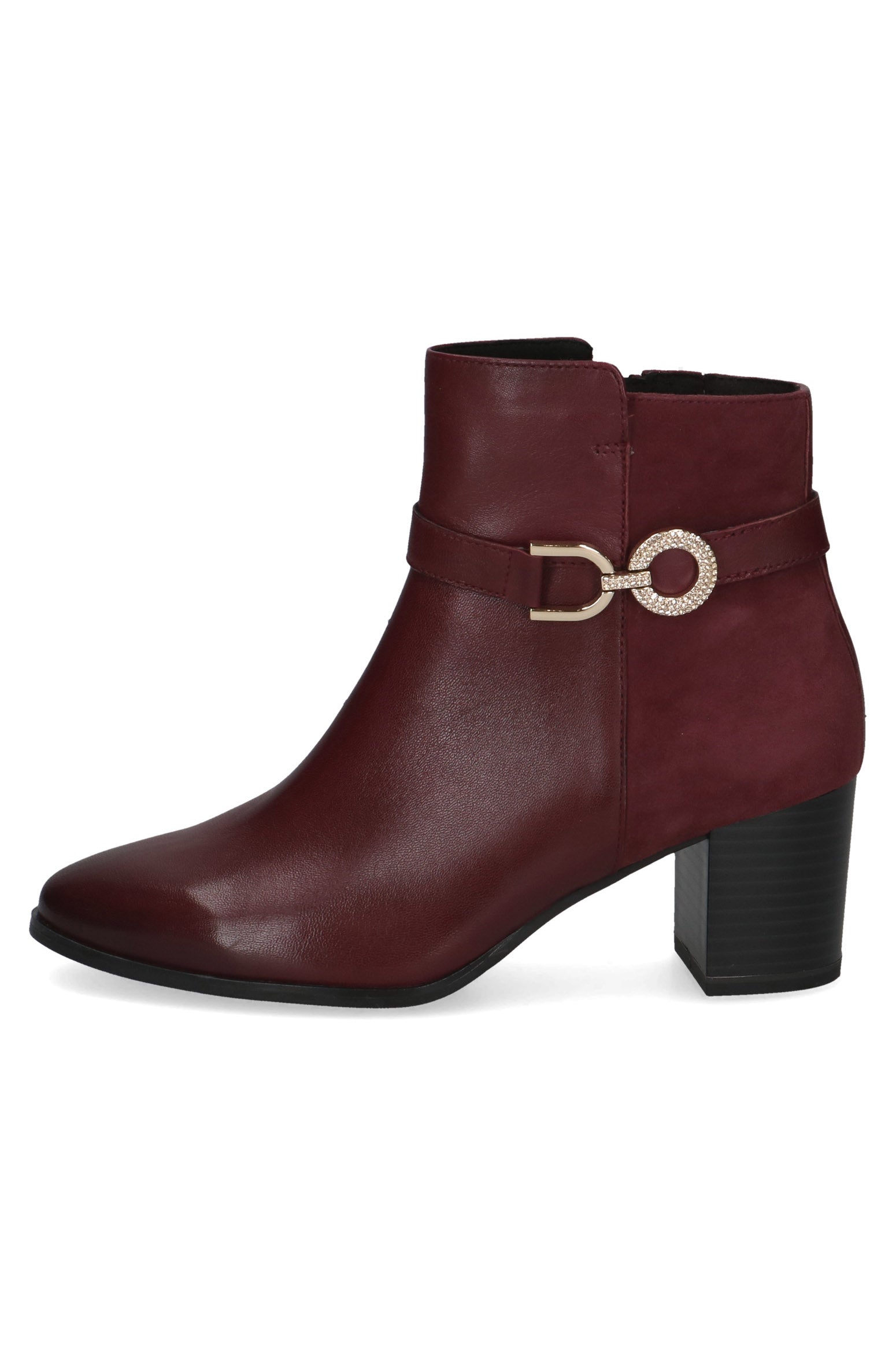 Caprice Leather Antishock Block Heel Boots - Bordeaux Comb