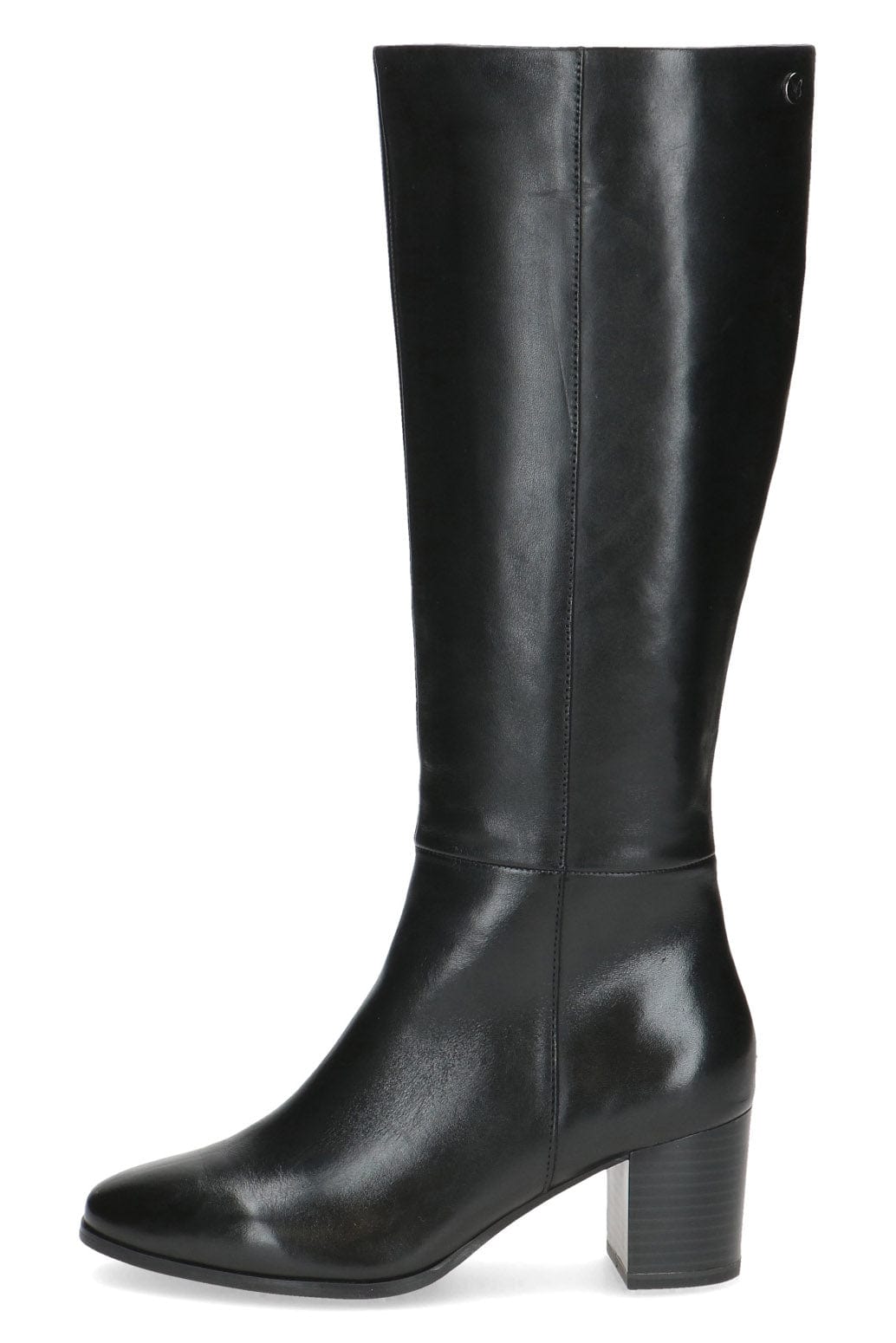 Caprice Leather Knee High Block Heel Boots - Black Nappa