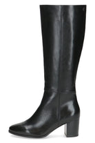 Caprice Leather Knee High Block Heel Boots - Black Nappa