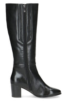 Caprice Leather Knee High Block Heel Boots - Black Nappa