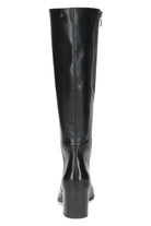 Caprice Leather Knee High Block Heel Boots - Black Nappa