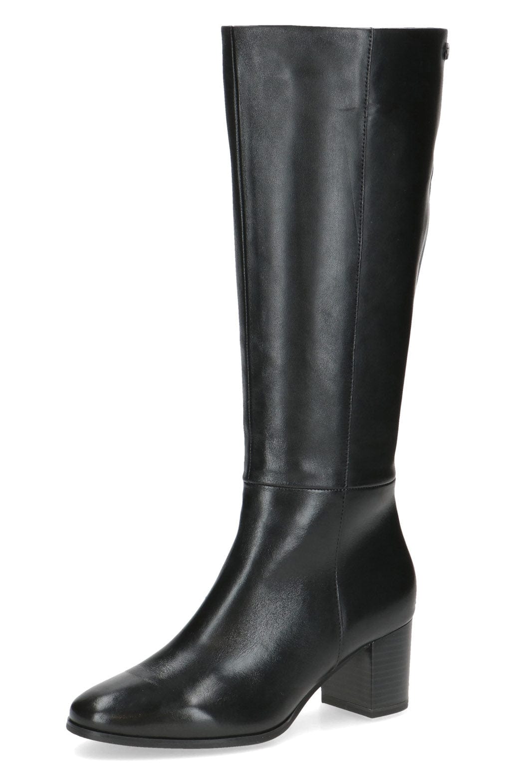Caprice Leather Knee High Block Heel Boots - Black Nappa