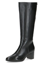 Caprice Leather Knee High Block Heel Boots - Black Nappa