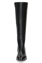 Caprice Leather Knee High Block Heel Boots - Black Nappa