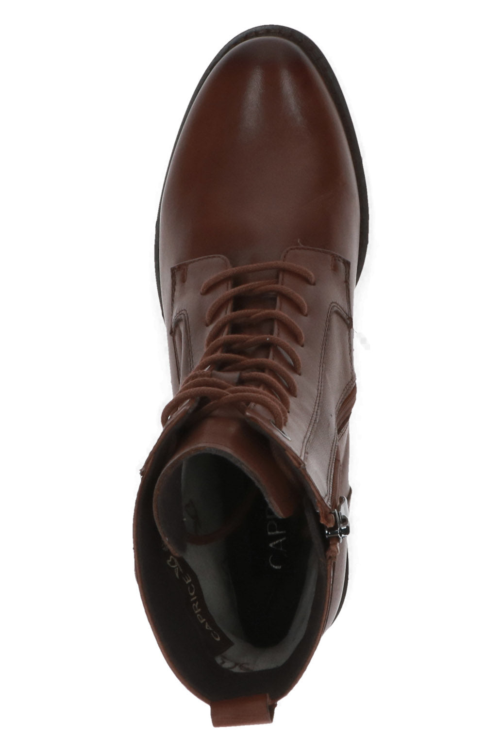 Caprice Leather Lace Front Strap Detail Block Heel Boot - Cognac Nappa