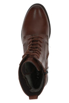 Caprice Leather Lace Front Strap Detail Block Heel Boot - Cognac Nappa