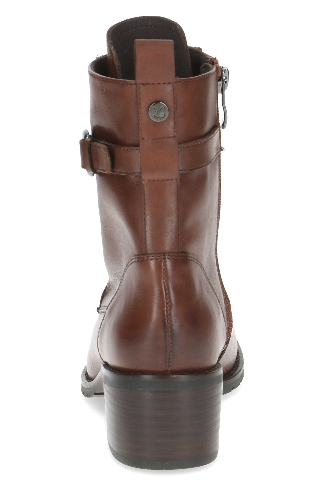 Caprice Leather Lace Front Strap Detail Block Heel Boot - Cognac Nappa