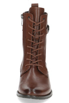 Caprice Leather Lace Front Strap Detail Block Heel Boot - Cognac Nappa