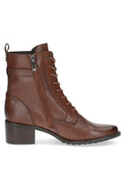 Caprice Leather Lace Front Strap Detail Block Heel Boot - Cognac Nappa