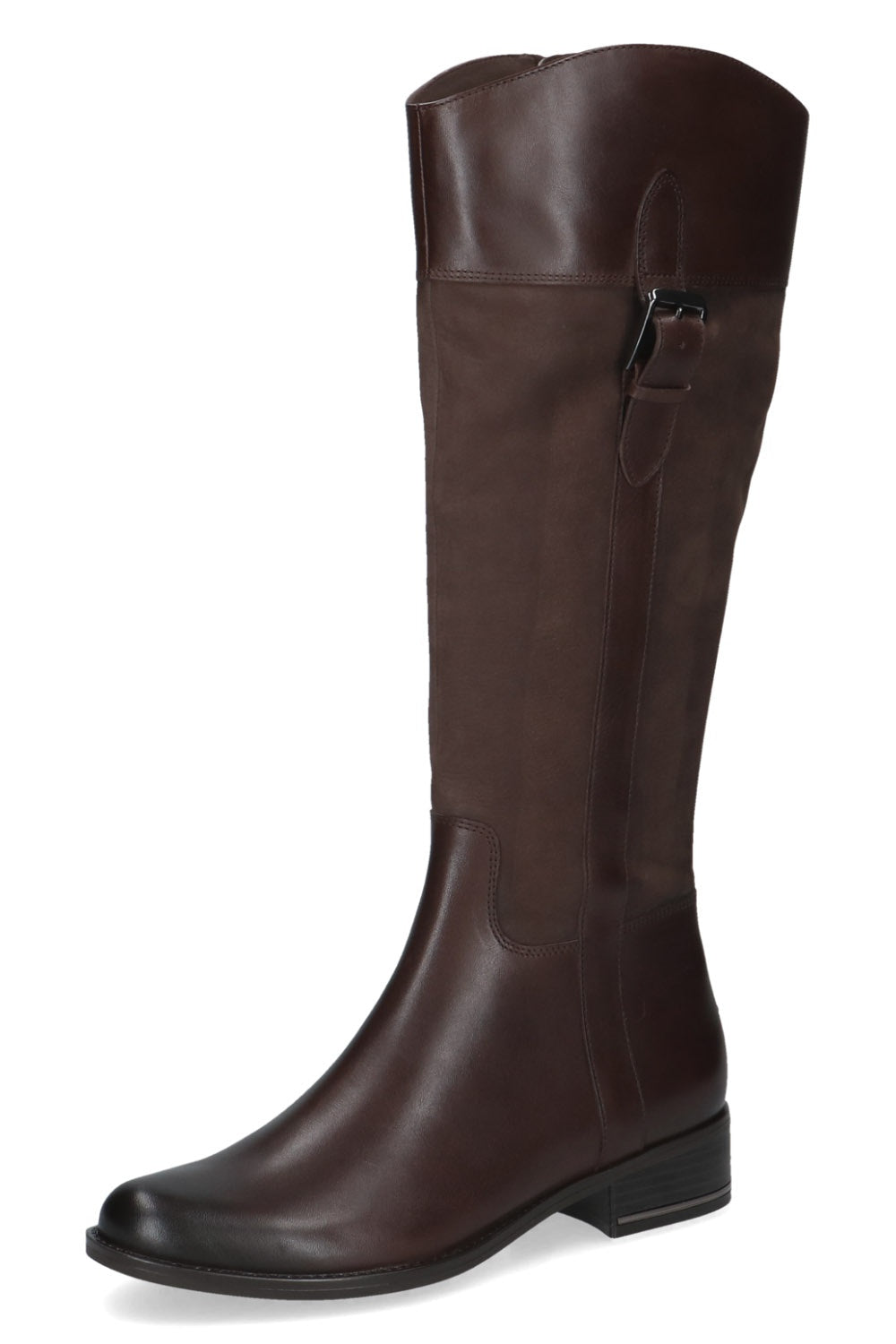 Caprice Leather Mix Knee High Boots - Dark Brown Comb