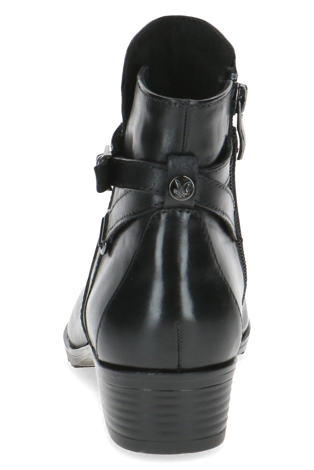 Caprice Leather Strap Detail Ankle Boots - Black Nappa 