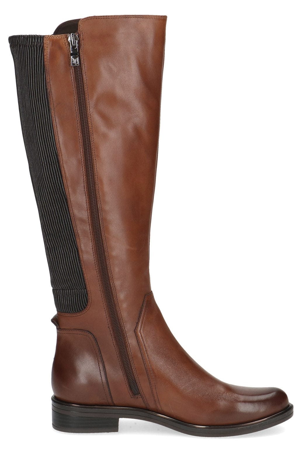 Caprice Leather Stretch Back Knee Boots - Cognac Comb