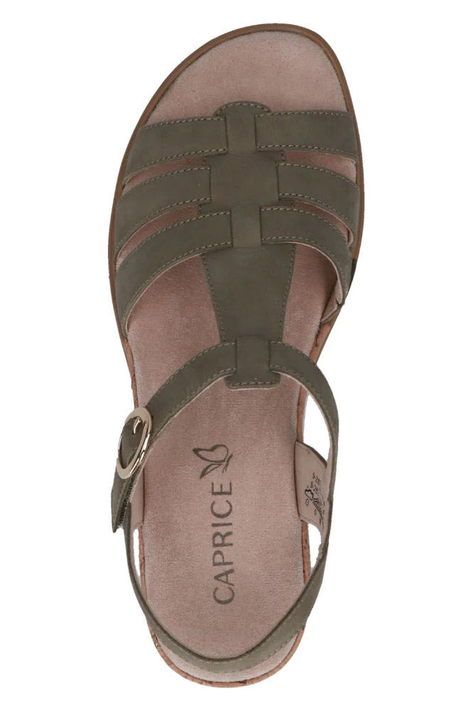 Caprice Leather Wedge Sandals - Olive Nubuck