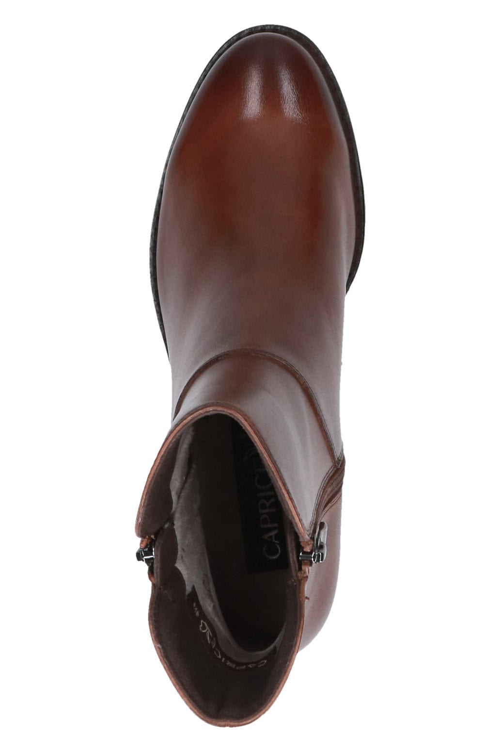 Caprice Leather Wide Fit Ankle Boots - Cognac Nappa