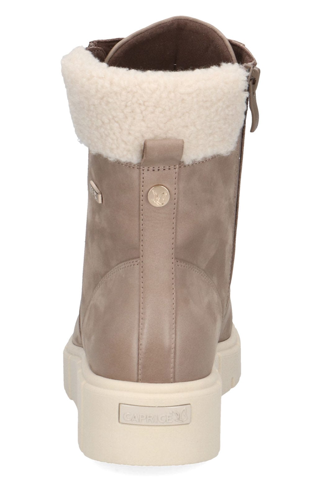 Caprice Nubuck Leather Wide Fit Ankle Boots with Fleece Trim - Mud