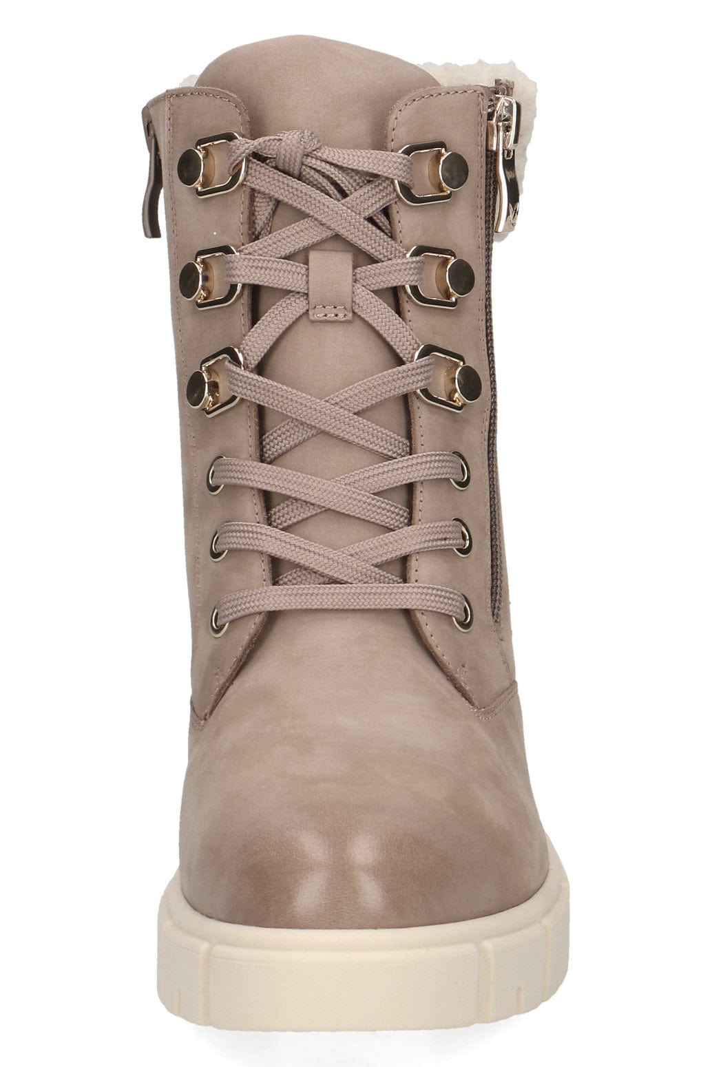 Caprice Nubuck Leather Wide Fit Ankle Boots with Fleece Trim - Mud