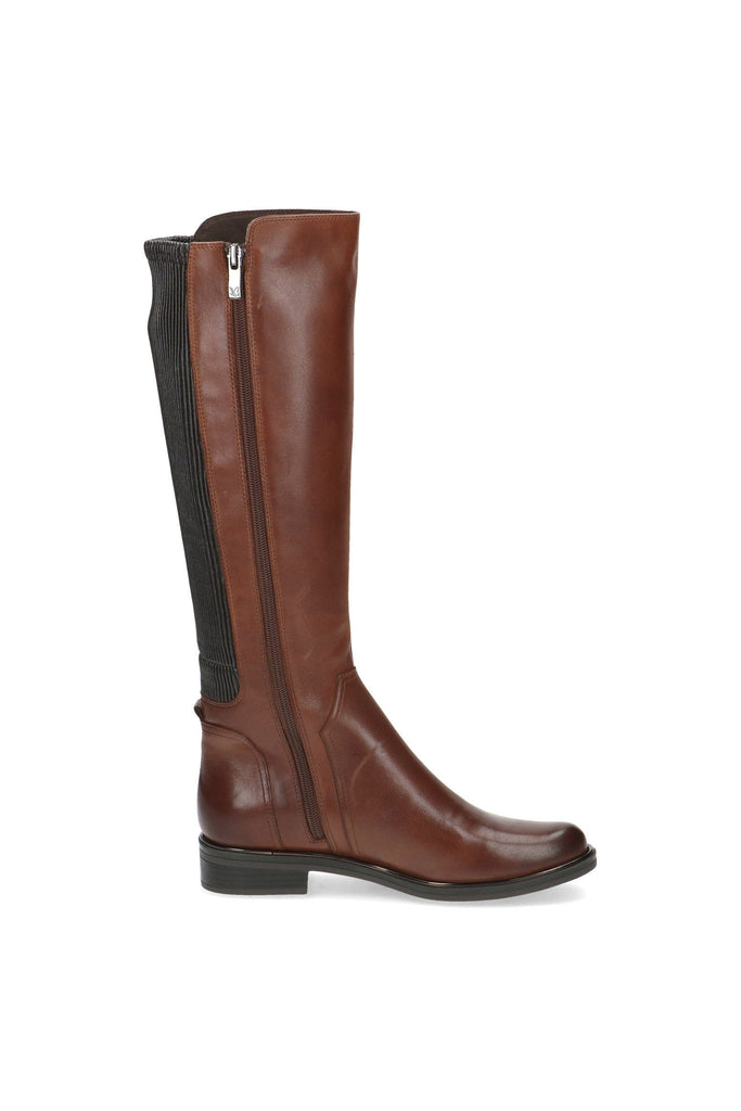 Caprice Stretch Back Knee High Boots - Cognac Comb