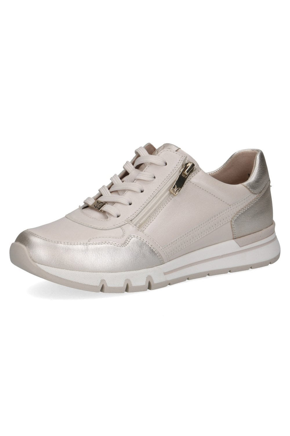 Caprice Wide Fit Leather Side Zip Trainers - Off-White Comb