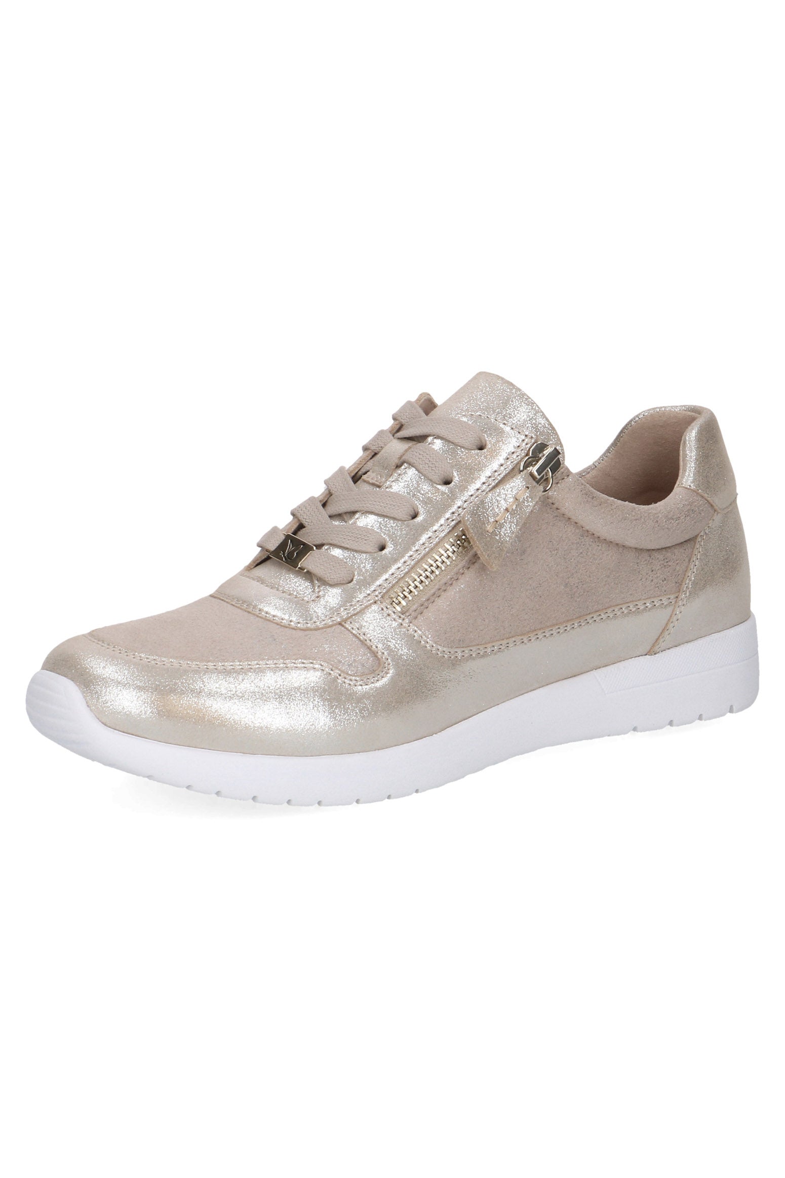 Caprice Wide Fit Leather Side Zip Trainers - Taupe Comb