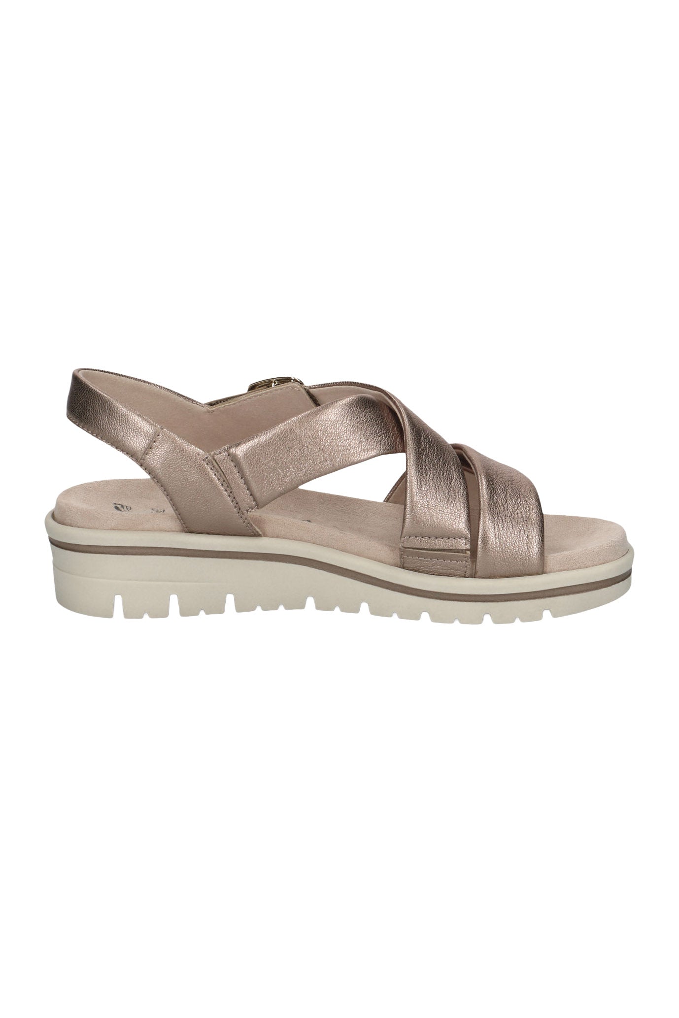 Caprice Wide Fit Metallic Criss-cross Leather Sandals - Taupe Metallic