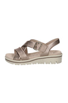 Caprice Wide Fit Metallic Criss-cross Leather Sandals - Taupe Metallic