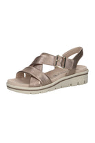 Caprice Wide Fit Metallic Criss-cross Leather Sandals - Taupe Metallic