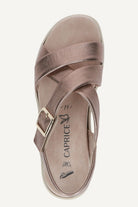 Caprice Wide Fit Metallic Criss-cross Leather Sandals - Taupe Metallic