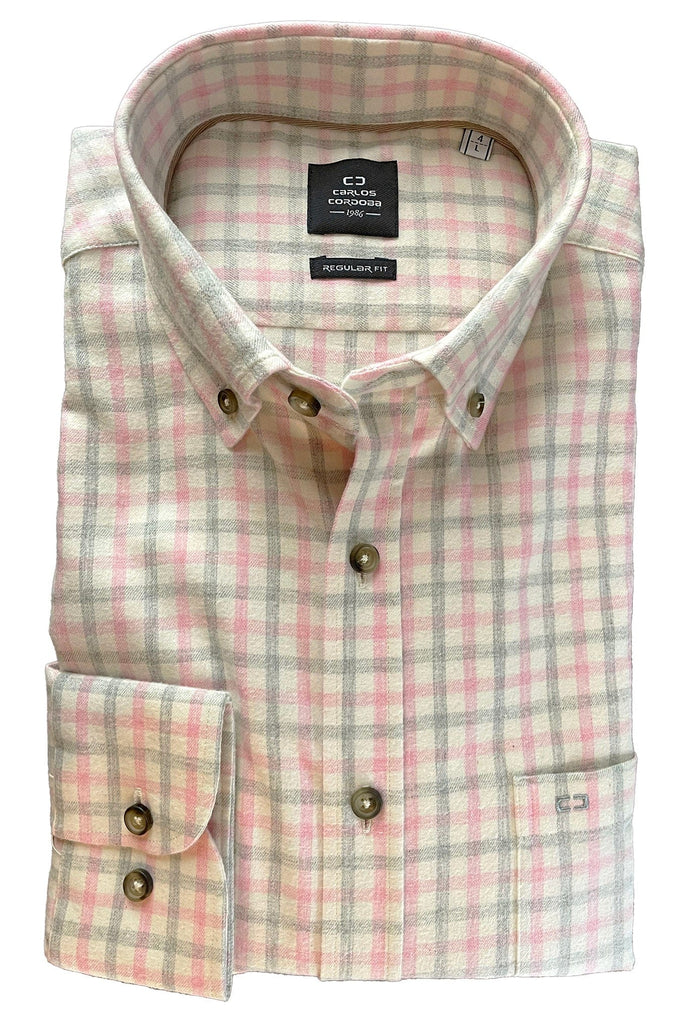 Carlos Cordoba Supersoft Brushed Cotton Check Shirt - Pink/Grey