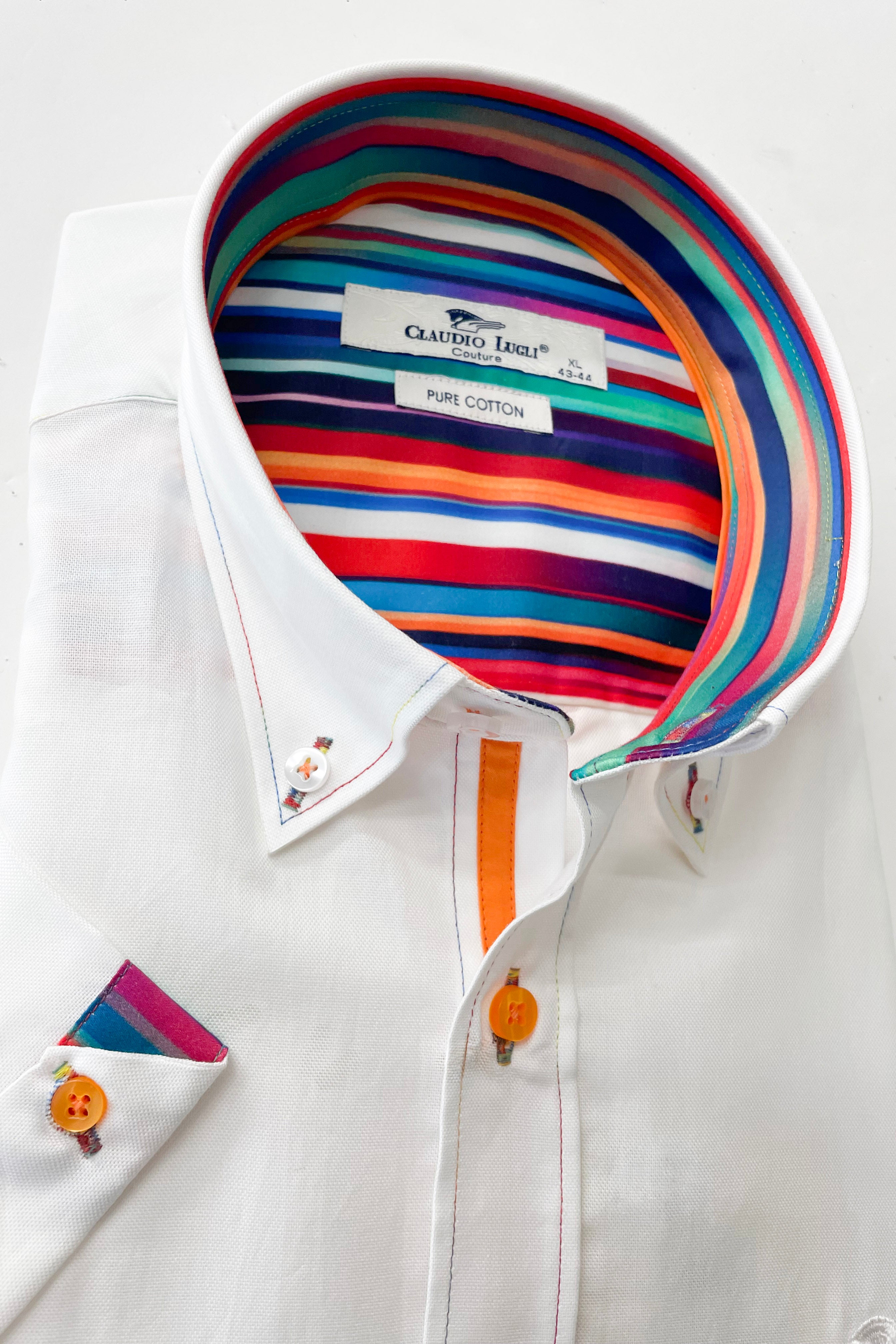 Claudio Lugli Cotton Short Sleeve Oxford Shirt - White