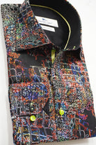 Claudio Lugli Satin Cotton Abstract Print Shirt - Black/Multi