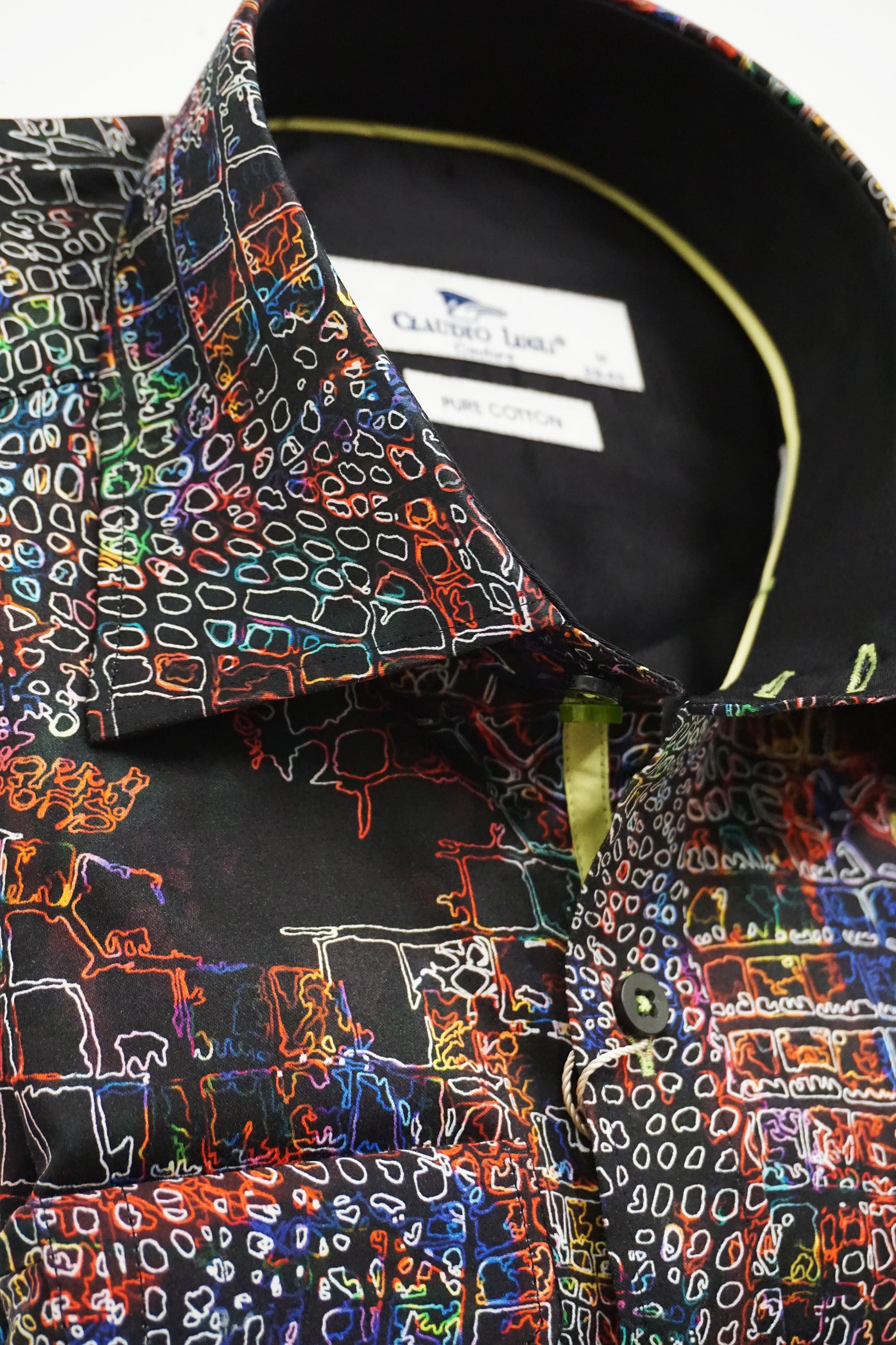 Claudio Lugli Satin Cotton Abstract Print Shirt - Black/Multi