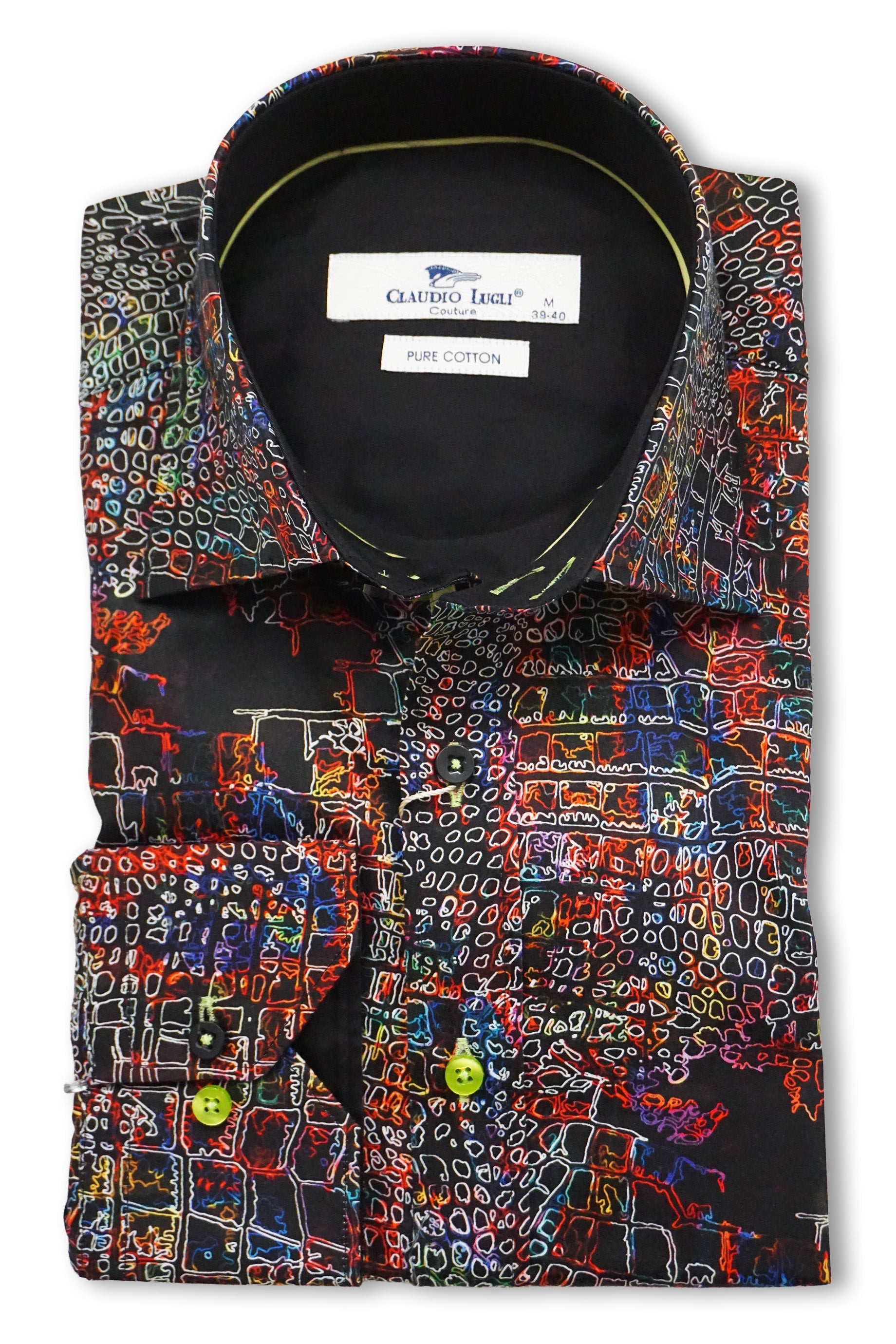 Claudio Lugli Satin Cotton Abstract Print Shirt - Black/Multi