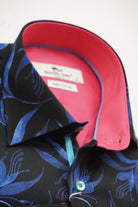 Claudio Lugli Satin Cotton Flower/Leaf Print Shirt - Blue/Dark Navy