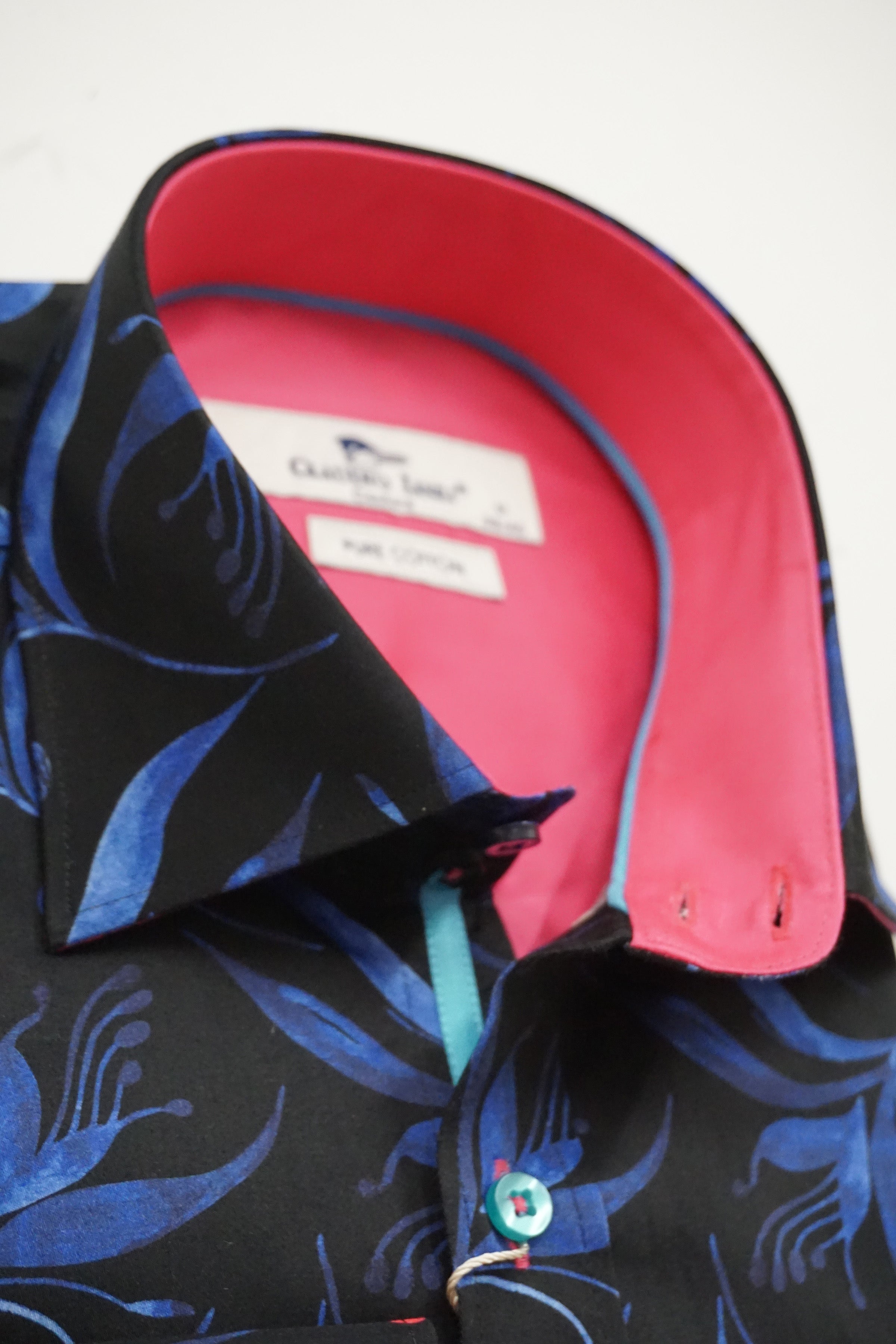 Claudio Lugli Satin Cotton Flower/Leaf Print Shirt - Blue/Dark Navy