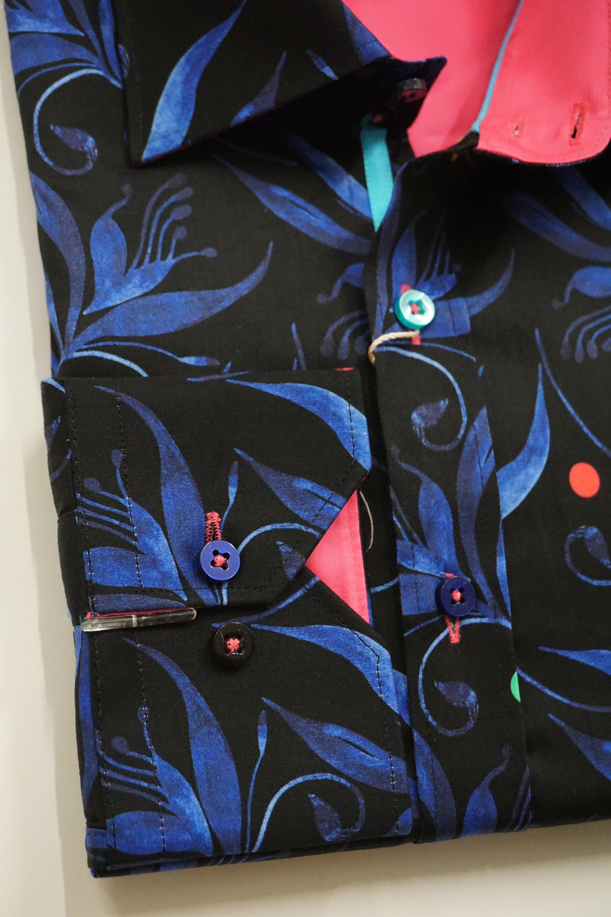 Claudio Lugli Satin Cotton Flower/Leaf Print Shirt - Blue/Dark Navy