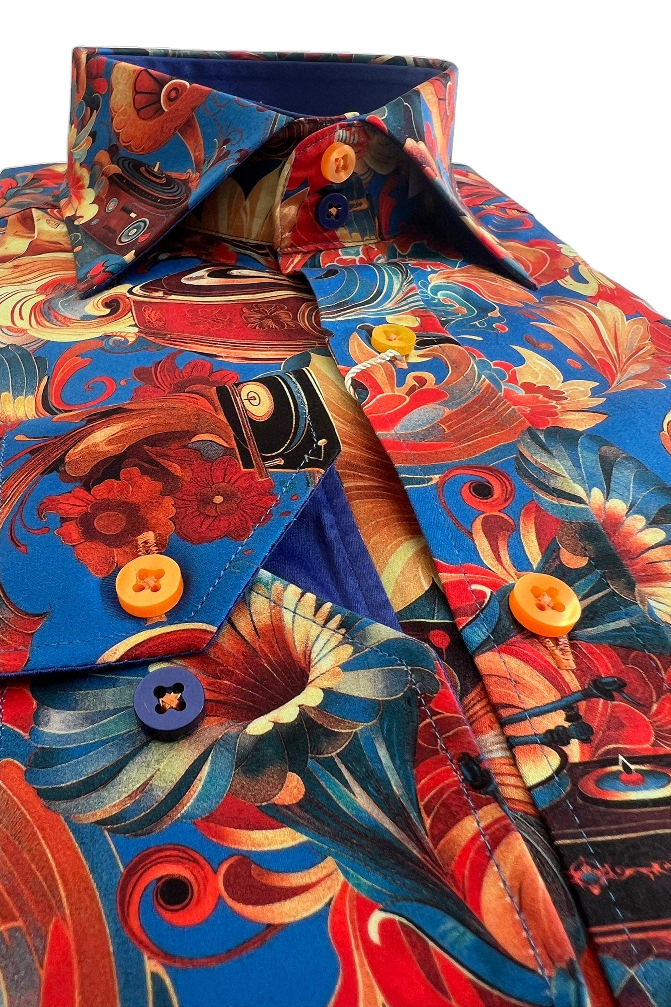 Claudio Lugli Satin Cotton Gramophone Print Shirt - Orange