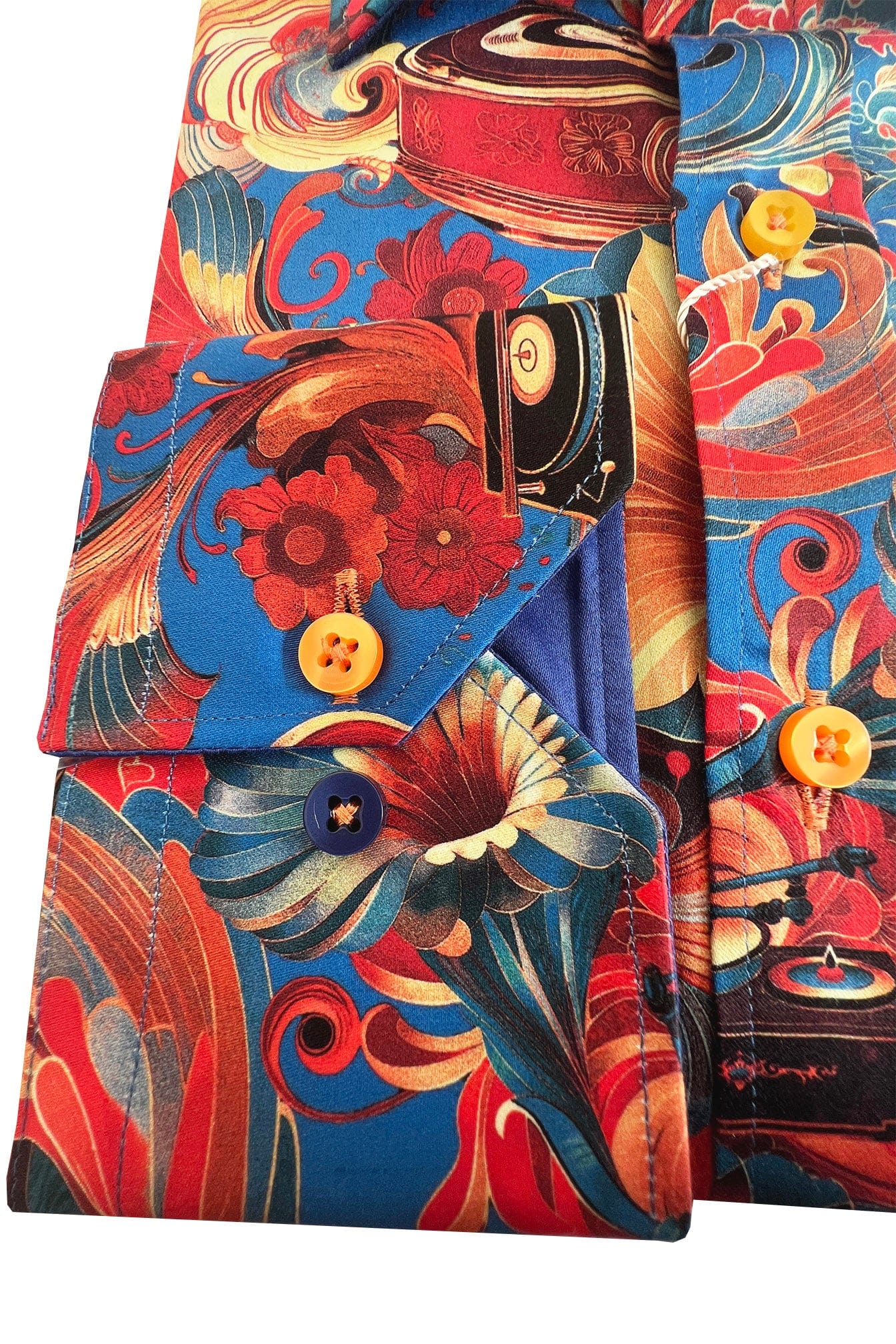 Claudio Lugli Satin Cotton Gramophone Print Shirt - Orange