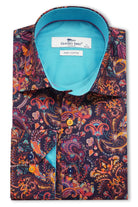 Claudio Lugli Satin Cotton Paisley Print Shirt - Navy/Multi