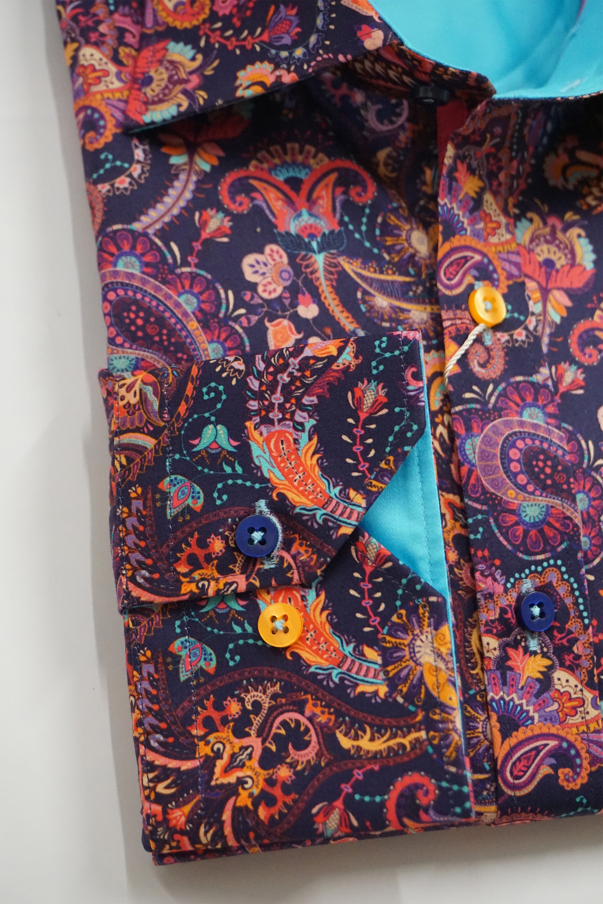 Claudio Lugli Satin Cotton Paisley Print Shirt - Navy/Multi