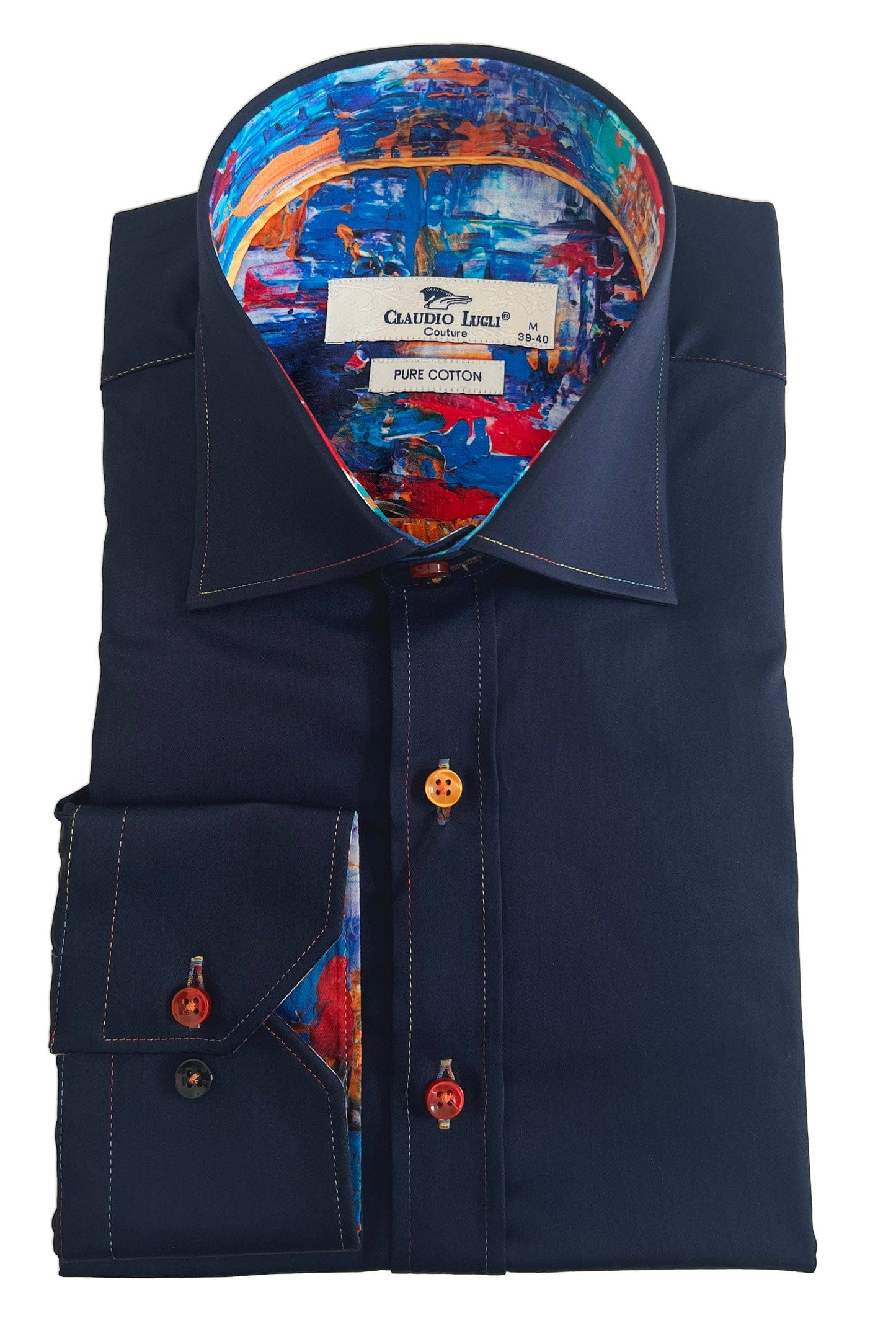 Claudio Lugli Satin Cotton Plain Shirt - Navy