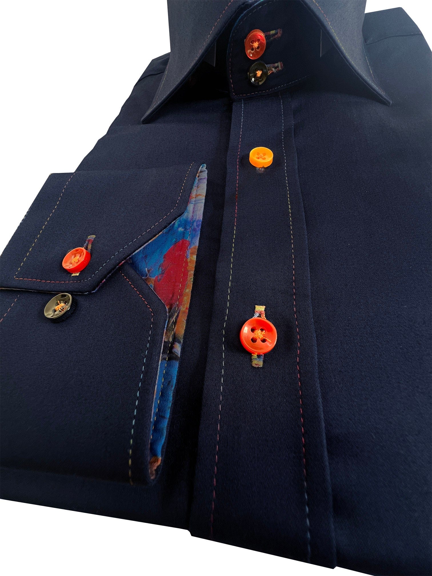 Claudio Lugli Satin Cotton Plain Shirt - Navy