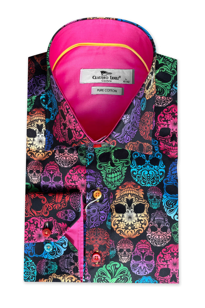 Claudio Lugli Satin Cotton Skull Print Shirt - Purple
