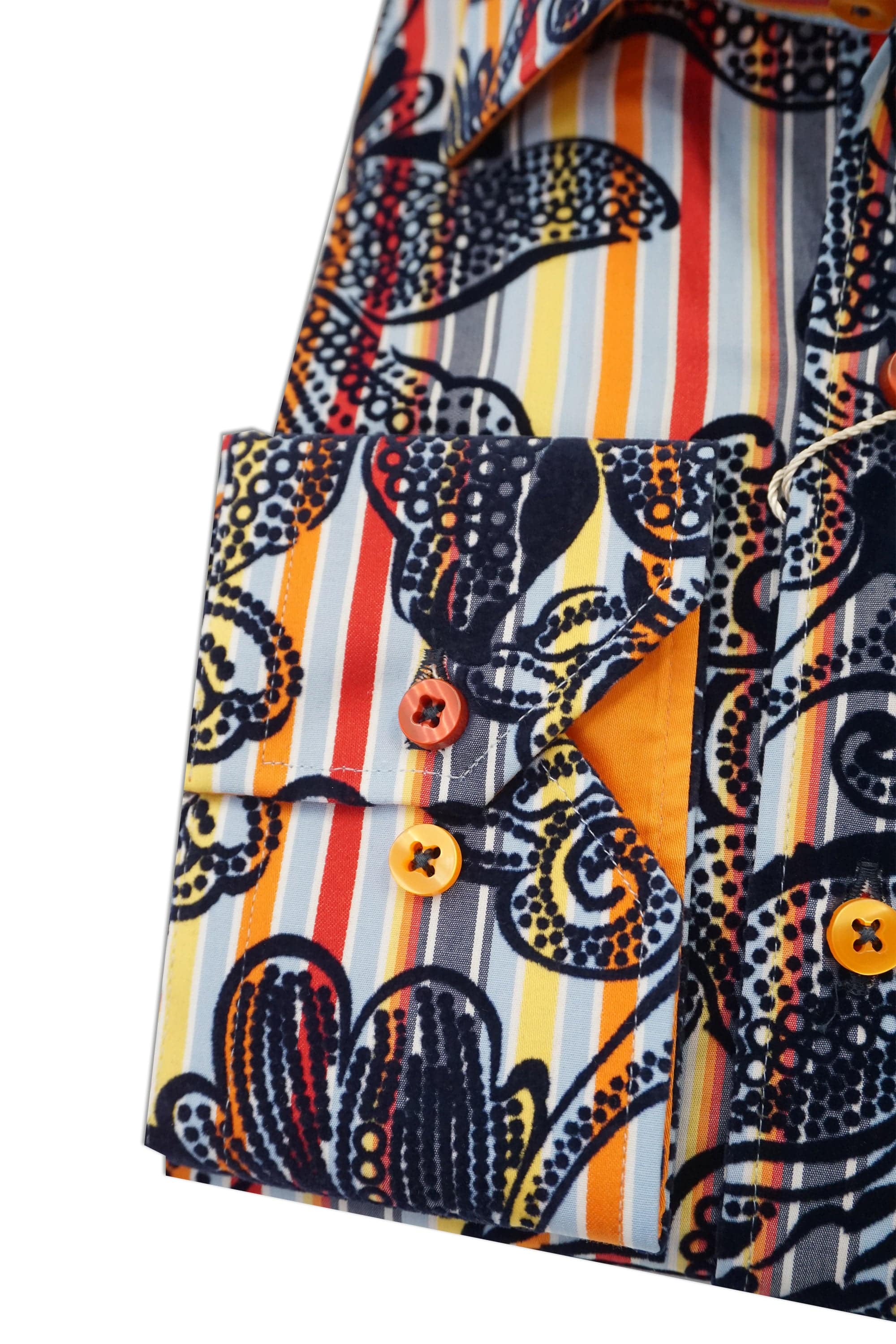 Claudio Lugli Satin Cotton Striped Flock Shirt - Orange